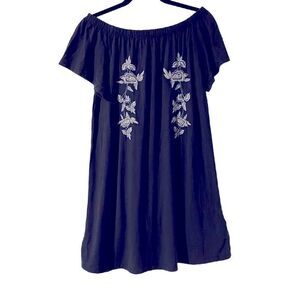 Topshop blue off shoulder boho embroidered simple dress size 10